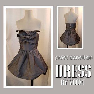 Gray Ruffle Strapless Lace Up Bubble Dress M
